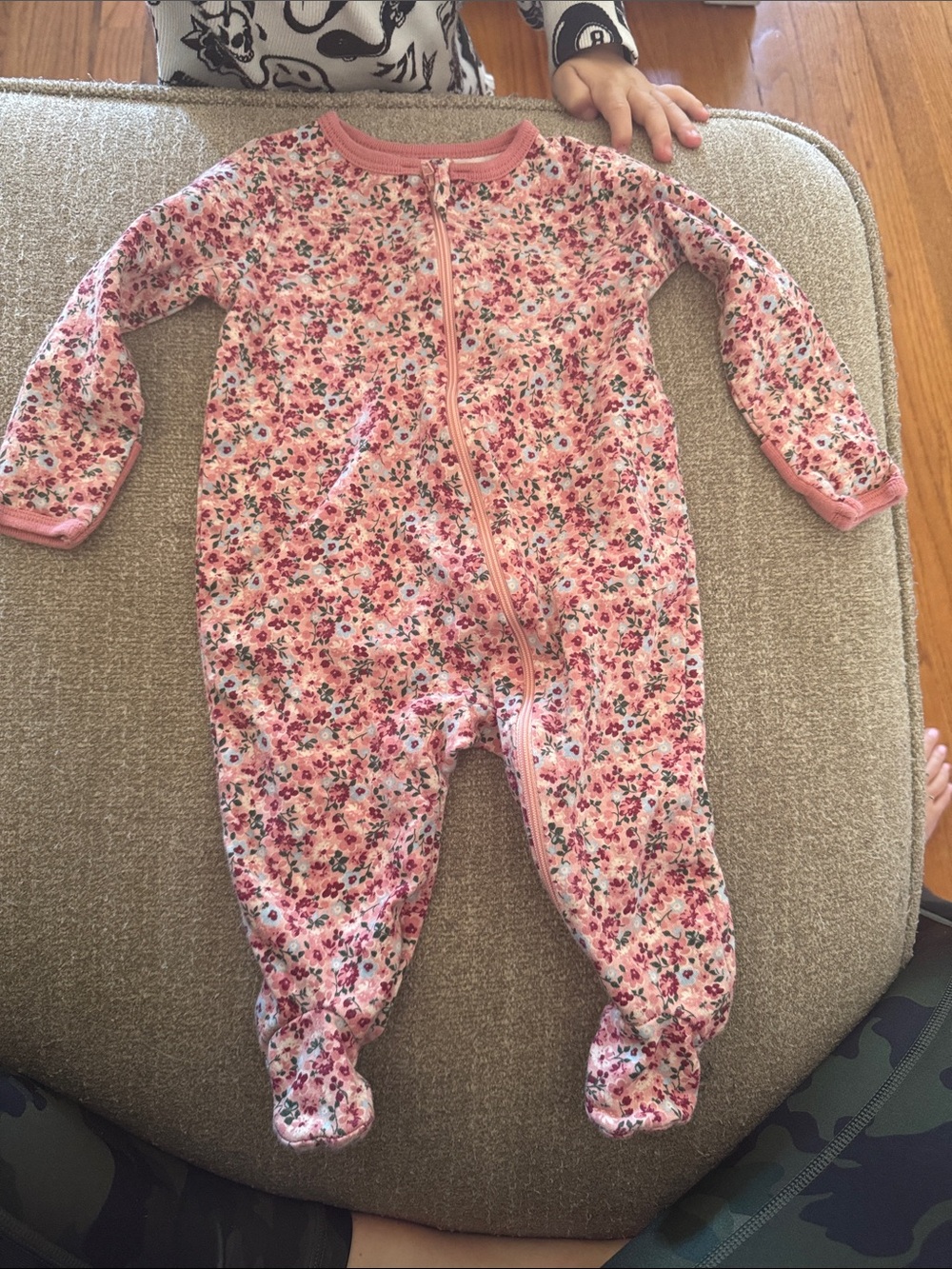 wonder nation Pink Floral Zip-Up Footed One-Piece size 3-6 month